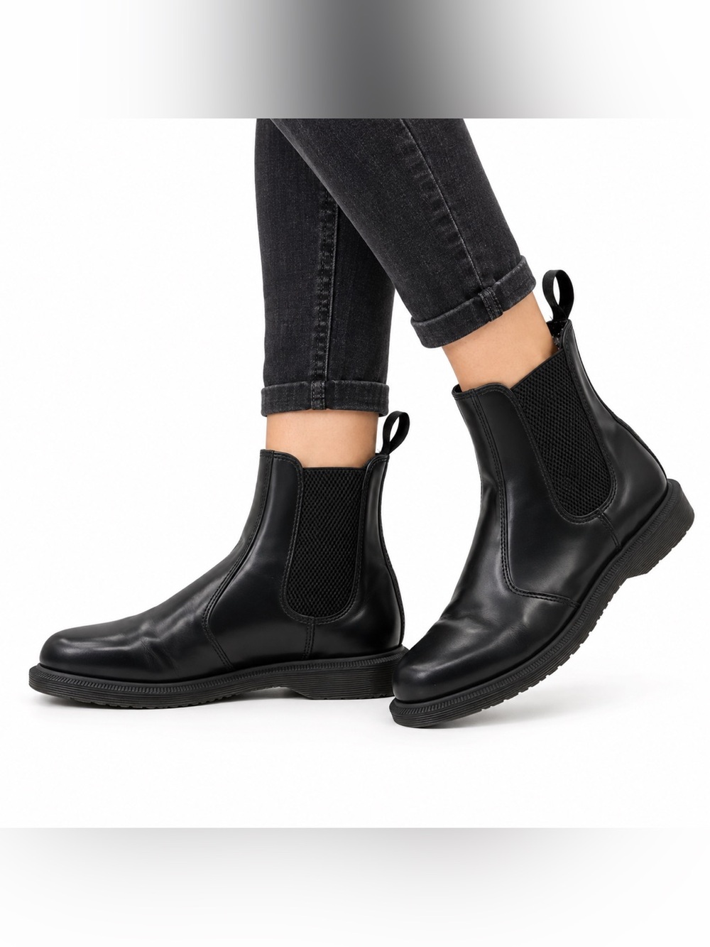 Dr. Martens FLORA SMOOTH LEATHER CHELSEA BOOTS IN BLACK
